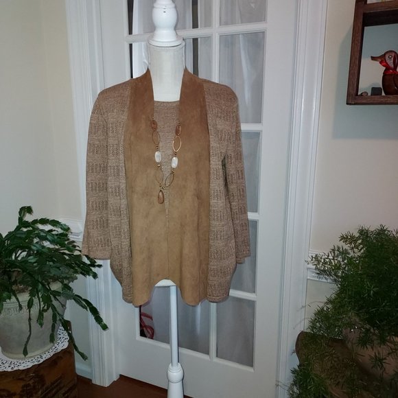 ALFRED DUNNER FAUX2-PIECE SUEDE JEWELED KNIT TOP NEW/NEVER WORN - Picture 1 of 5